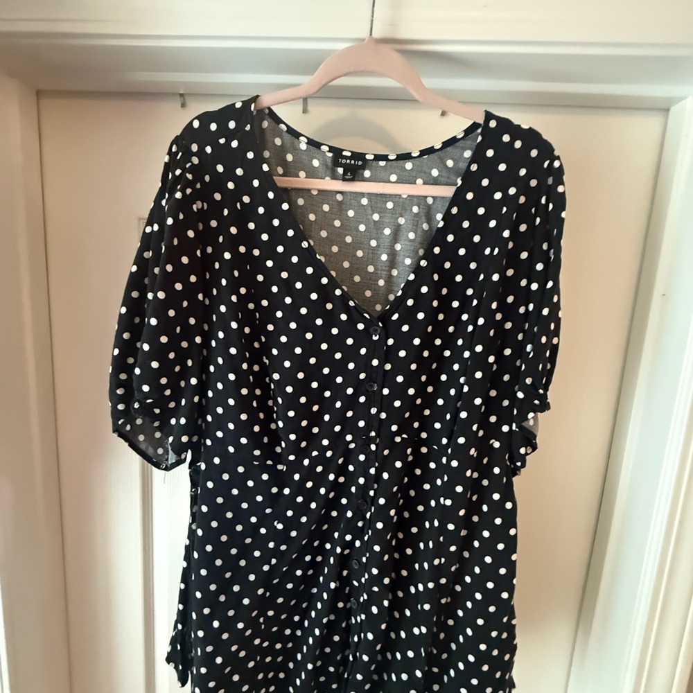 Torrid Black and White Polka Dot Blouse